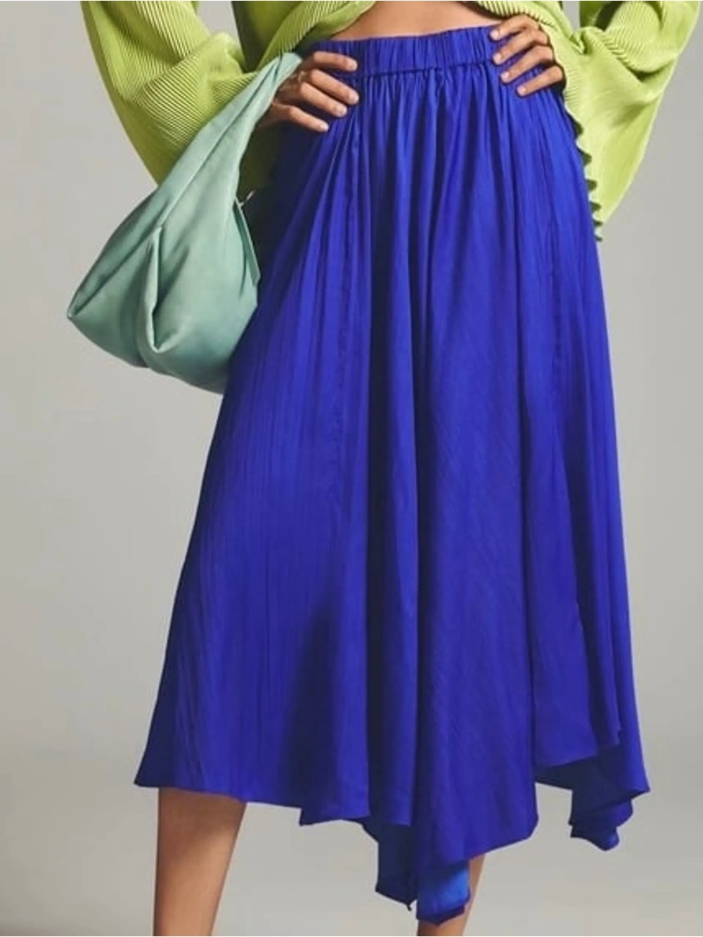 By Anthropologie XS Sapphire blue flowy pull on midi skirt